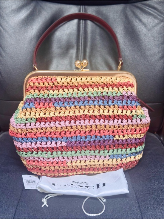 Coach Handbags - NWT COACH MULTICOLOR STRAW LARGE KISSLOCK 27 BAG CDZ29 In Multi